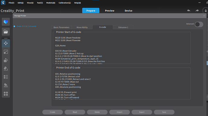Creality slicer parameters G-code 1