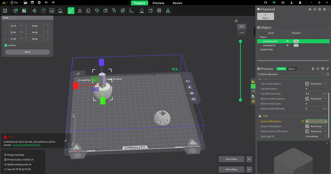 [BUG] Creality Print 5.1 ...Printing by Object : Too Tall / Collision ...