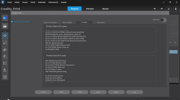 Creality slicer parameters G-code 2