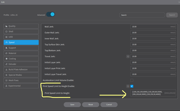 Print Speed Limit to Height&quot; setting - Creality Ender-3 V3 KE/SE 