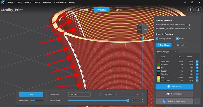 White dots in the print layers